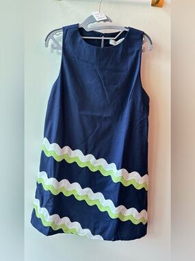 Prosperina Navy Linen Blend Ric Rac Shift Dress Size S P2P 19 | 1311
